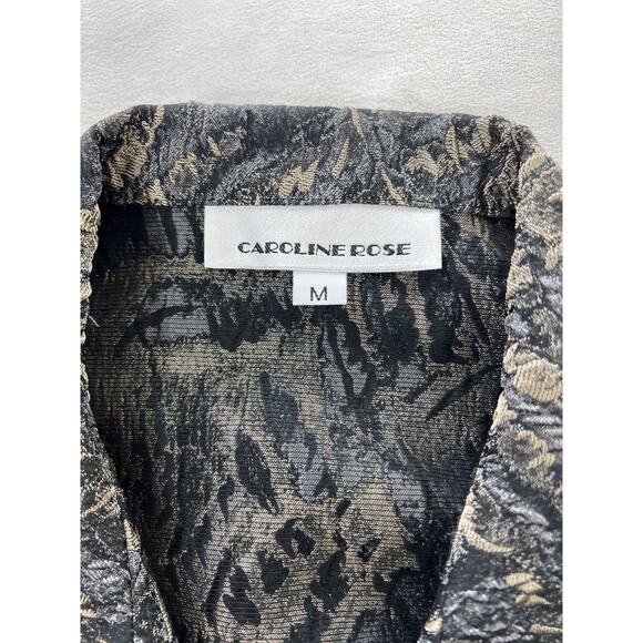 Caroline Rose Vintage Grey Gold Metallic Jacquard Blazer Womens Medium Romantic - Picture 4 of 6